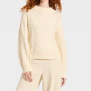 Cozy Alpine Cable Knit Crewneck Pullover Sweater - Universal Thread